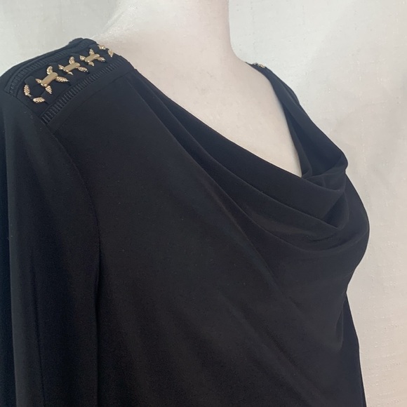 WHBM Black Long Sleeved Mini Dress w/ Gold Shoulder Detail - Picture 10 of 17